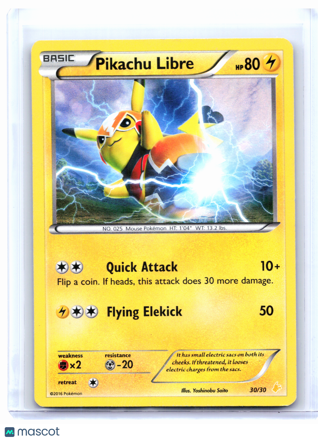 2016 Pokemon—Pikachu Libre #30/30 XY: Pikachu Libre & Suicune—Common Holo [DMG]