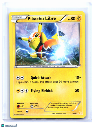 2016 Pokemon—Pikachu Libre #30/30 XY: Pikachu Libre & Suicune—Common Holo [DMG]