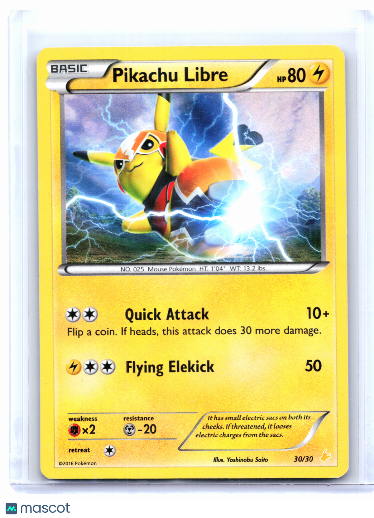 2016 Pokemon—Pikachu Libre #30/30 XY: Pikachu Libre & Suicune—Common Holo [DMG]