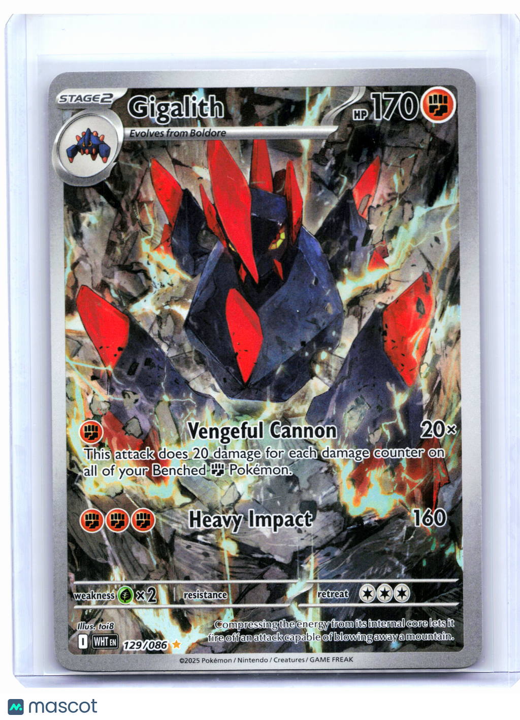 2025 Pokemon—Gigalith #129/086 White Flare—Illustration Rare Holo