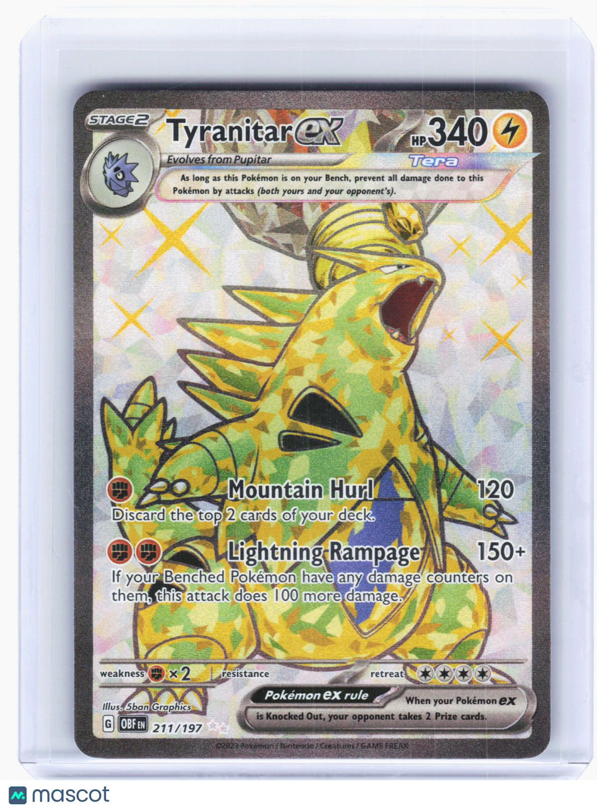 2023 Pokemon—Tyranitar ex #211 Obsidian Flames—Ultra Rare Holo