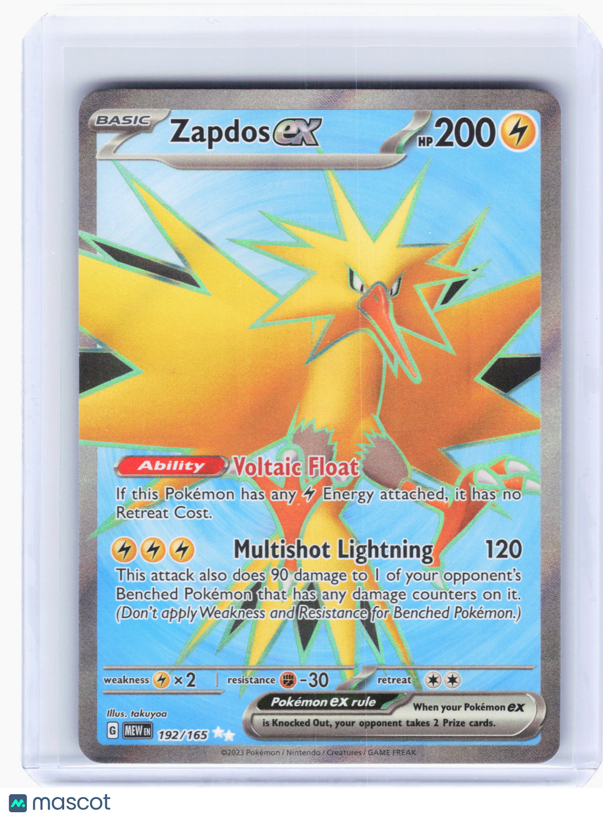 2023 Pokemon—Zapdos ex #192 Scarlet & Violet 151—Ultra Rare Holo