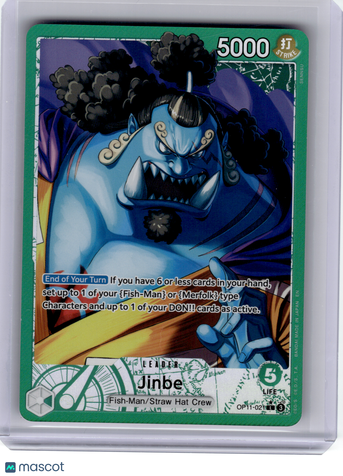 2025 One Piece—Jinbe (Alt Art) #OP11-021 Fist of Divine Speed—Leader Foil