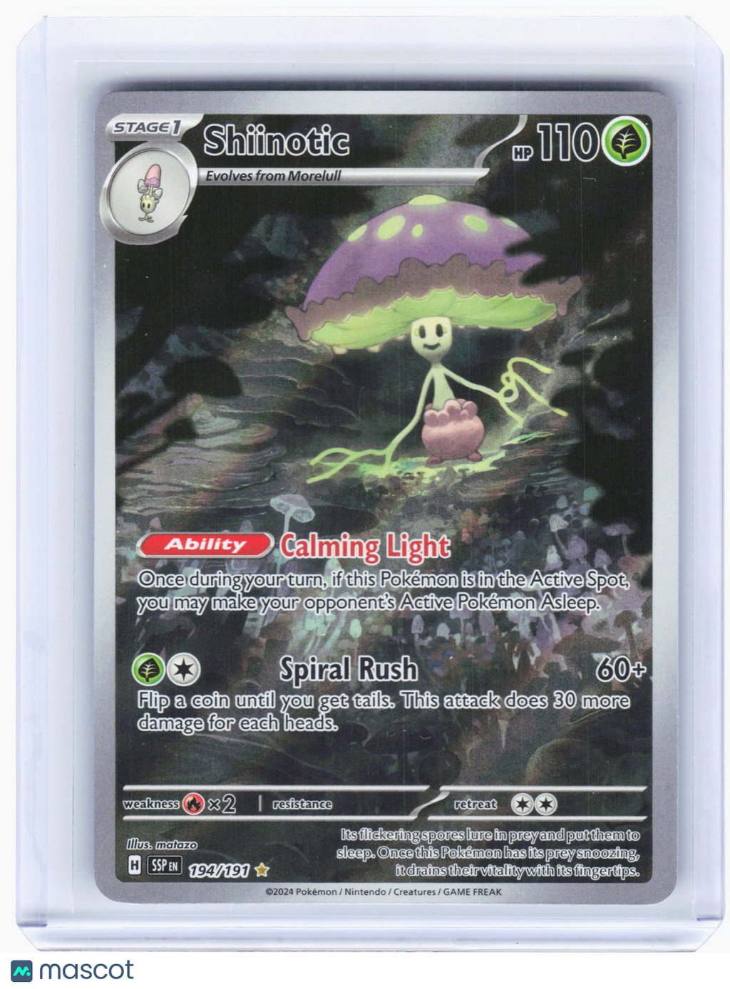 2024 Pokemon—Shiinotic #194/191 Surging Sparks—Illustration Rare Holo