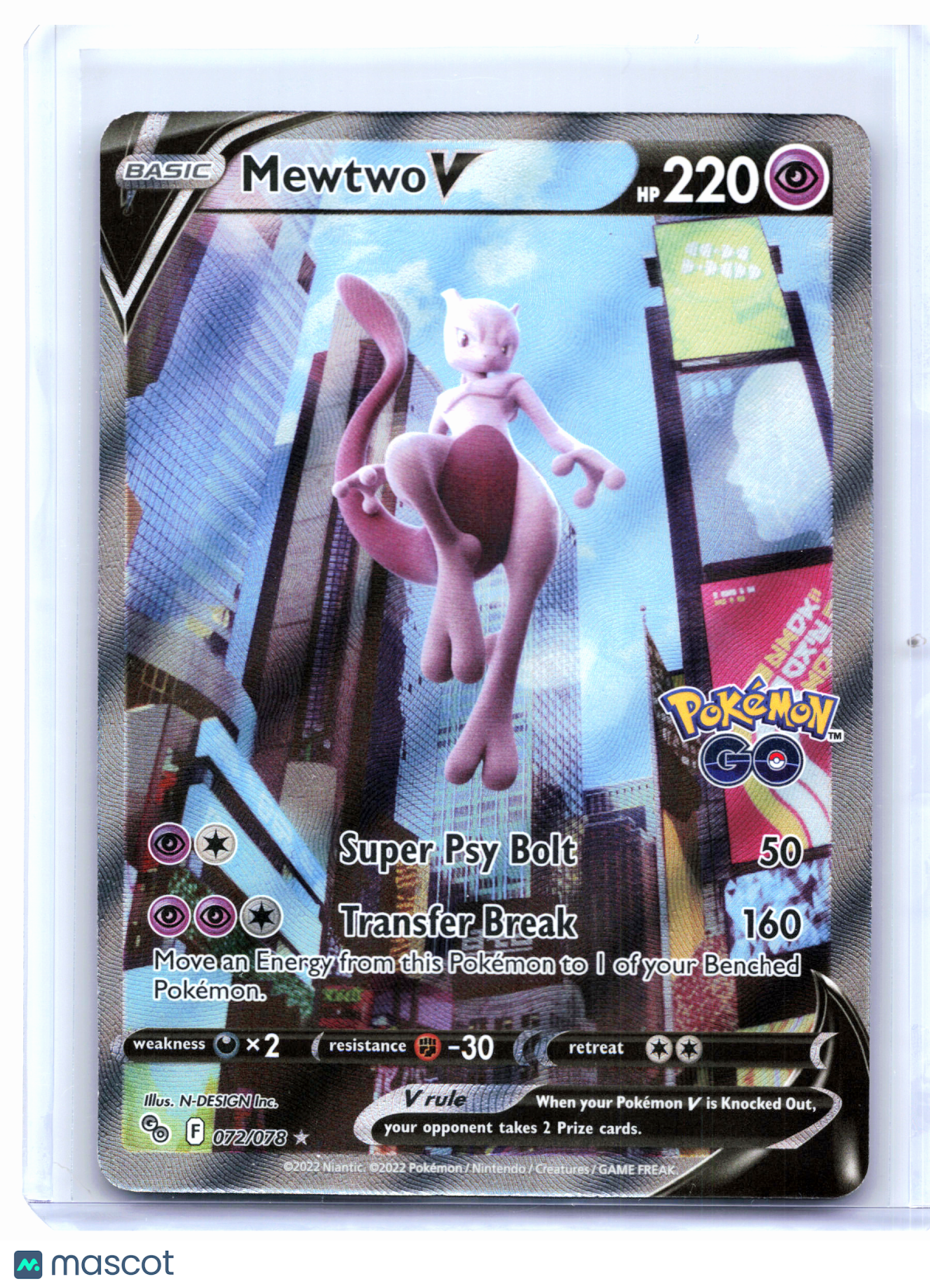 2022 Pokemon—Mewtwo V (Alternate Full Art) #072/078 Pokemon GO—Ultra Rare Holo