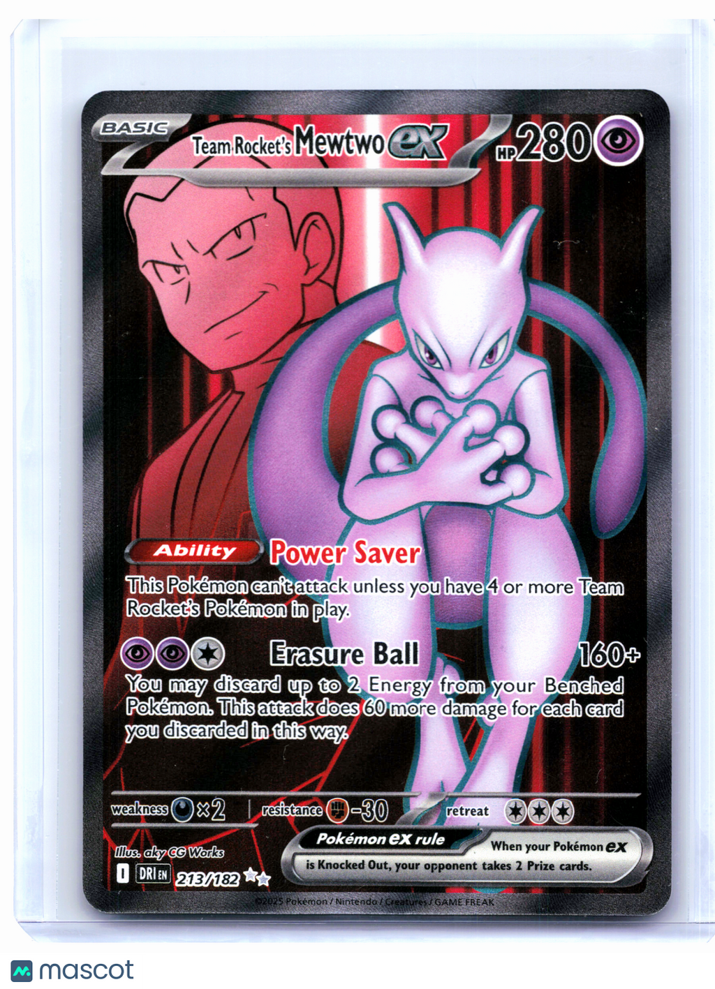2025 Pokemon—Team Rocket's Mewtwo ex #213/182 Destined Rivals—Ultra Rare Holo