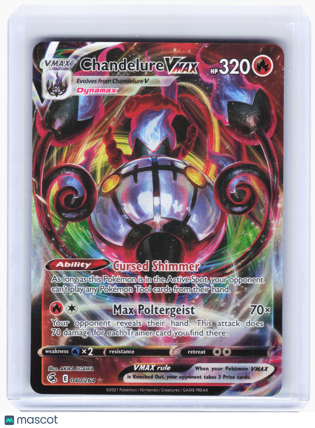 2021 Pokemon—Chandelure VMAX #40/264 Fusion Strike—Ultra Rare Holo