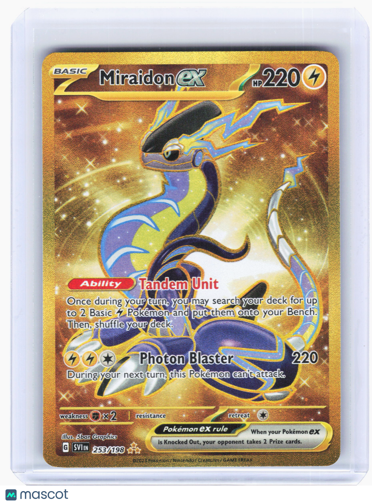 2023 Pokemon—Miraidon EX #253/198 Scarlet & Violet Base Set—Secret Rare Gold