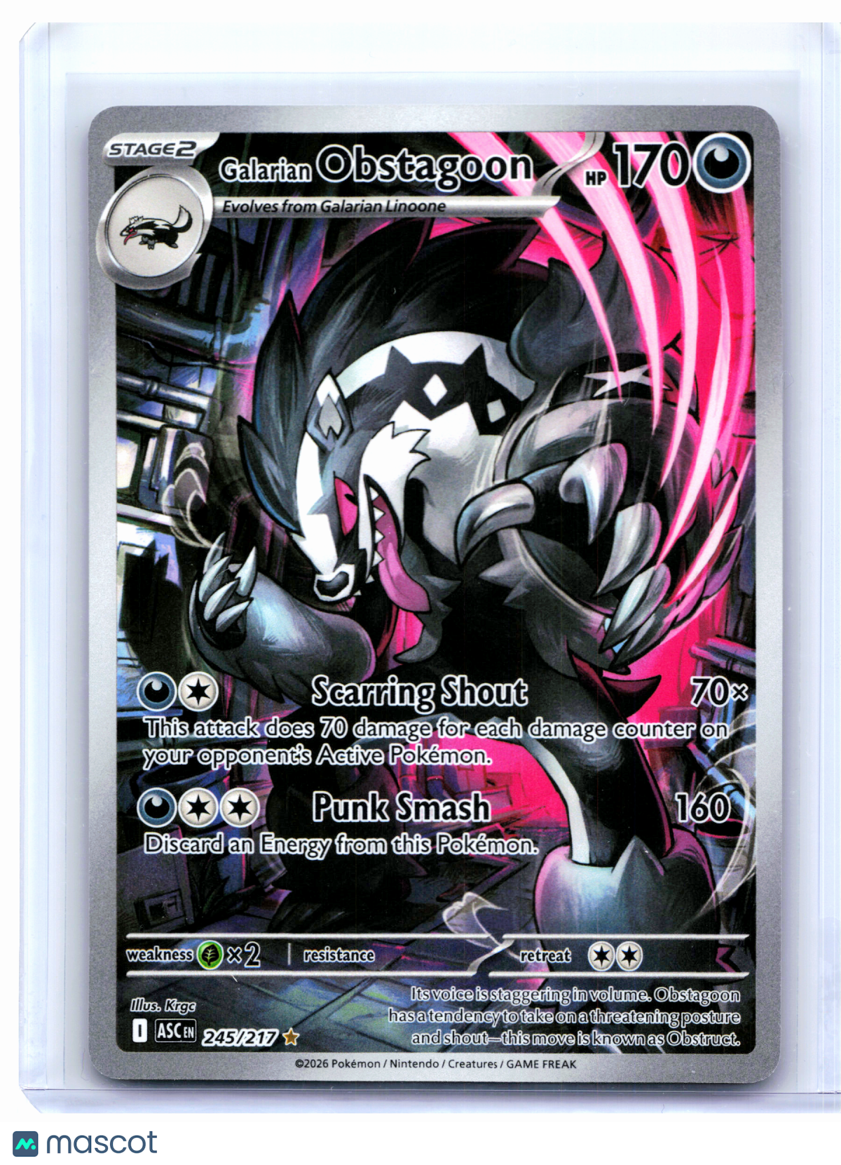 2026 Pokemon—Galarian Obstagoon #245/217 Ascended Heroes—Illustration Rare Holo