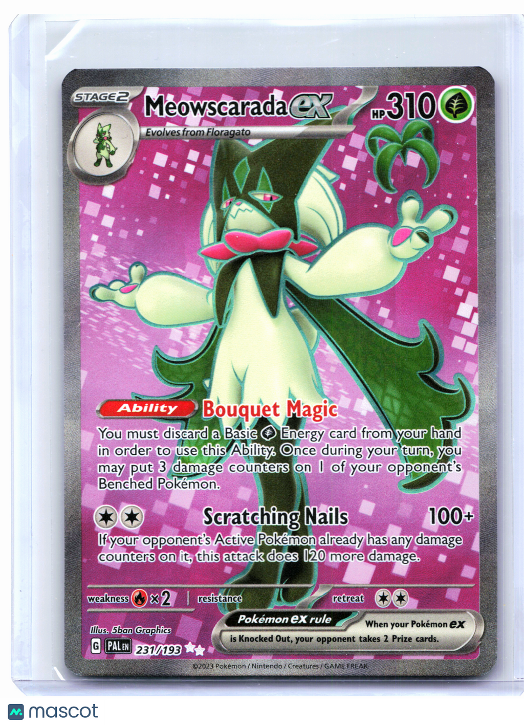 2023 Pokemon—Meowscarada ex #231/193 Paldea Evolved—Ultra Rare Holo