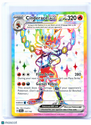 2024 Pokemon—Cinderace ex #157/142 Stellar Crown—Ultra Rare Holo
