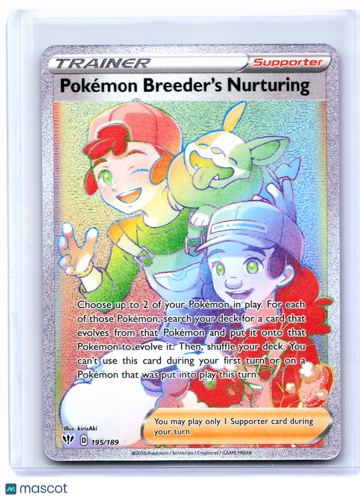 2020 Pokemon—Pokemon Breeder's Nurturing #195/189 DAA—Secret Rare Rainbow