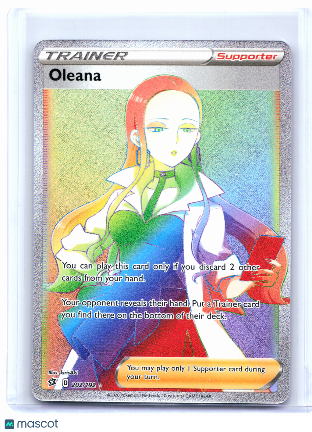 2020 Pokemon—Oleana #202/192 Rebel Clash—Secret Rare Rainbow