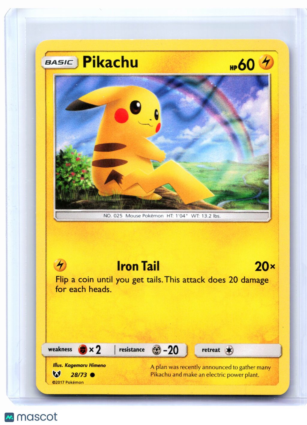 2017 Pokemon—Pikachu #28/73 Shining Legends—Common Holo