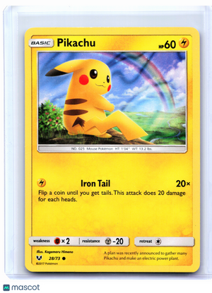 2017 Pokemon—Pikachu #28/73 Shining Legends—Common Holo