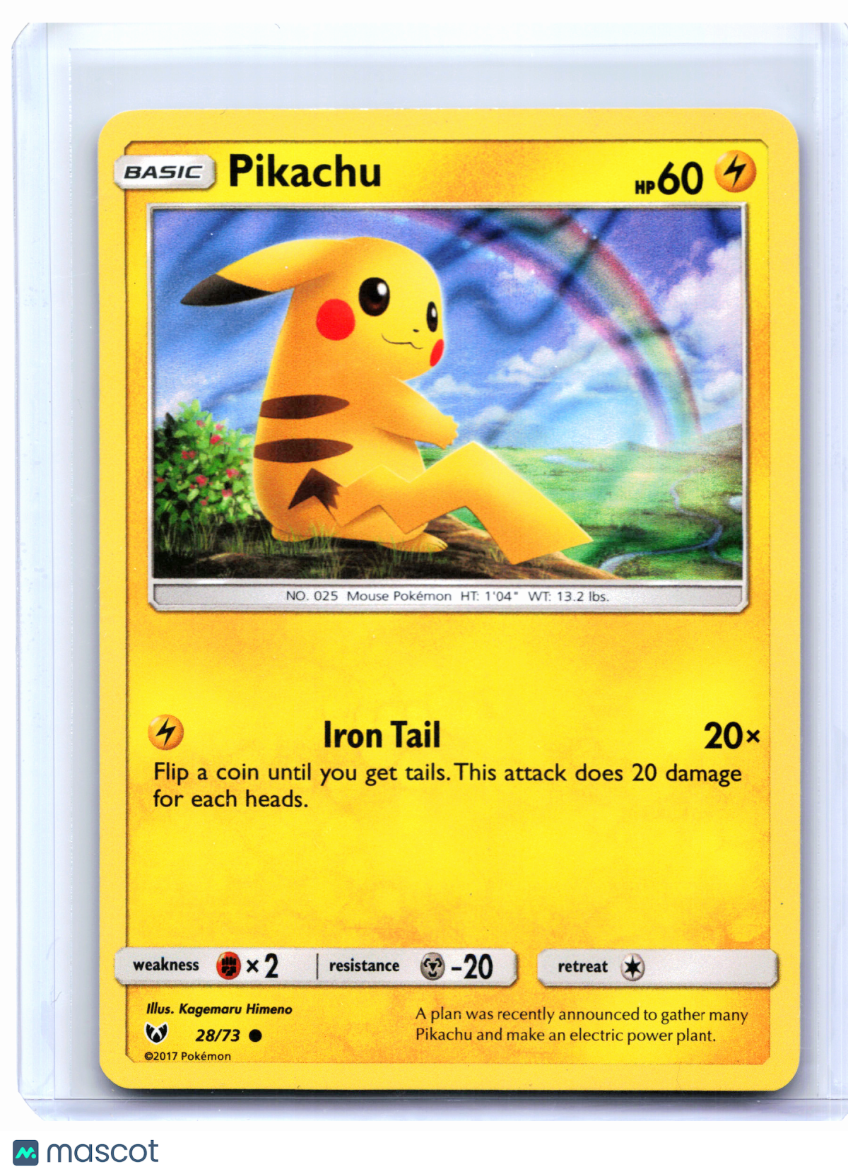 2017 Pokemon—Pikachu #28/73 Shining Legends—Common Holo