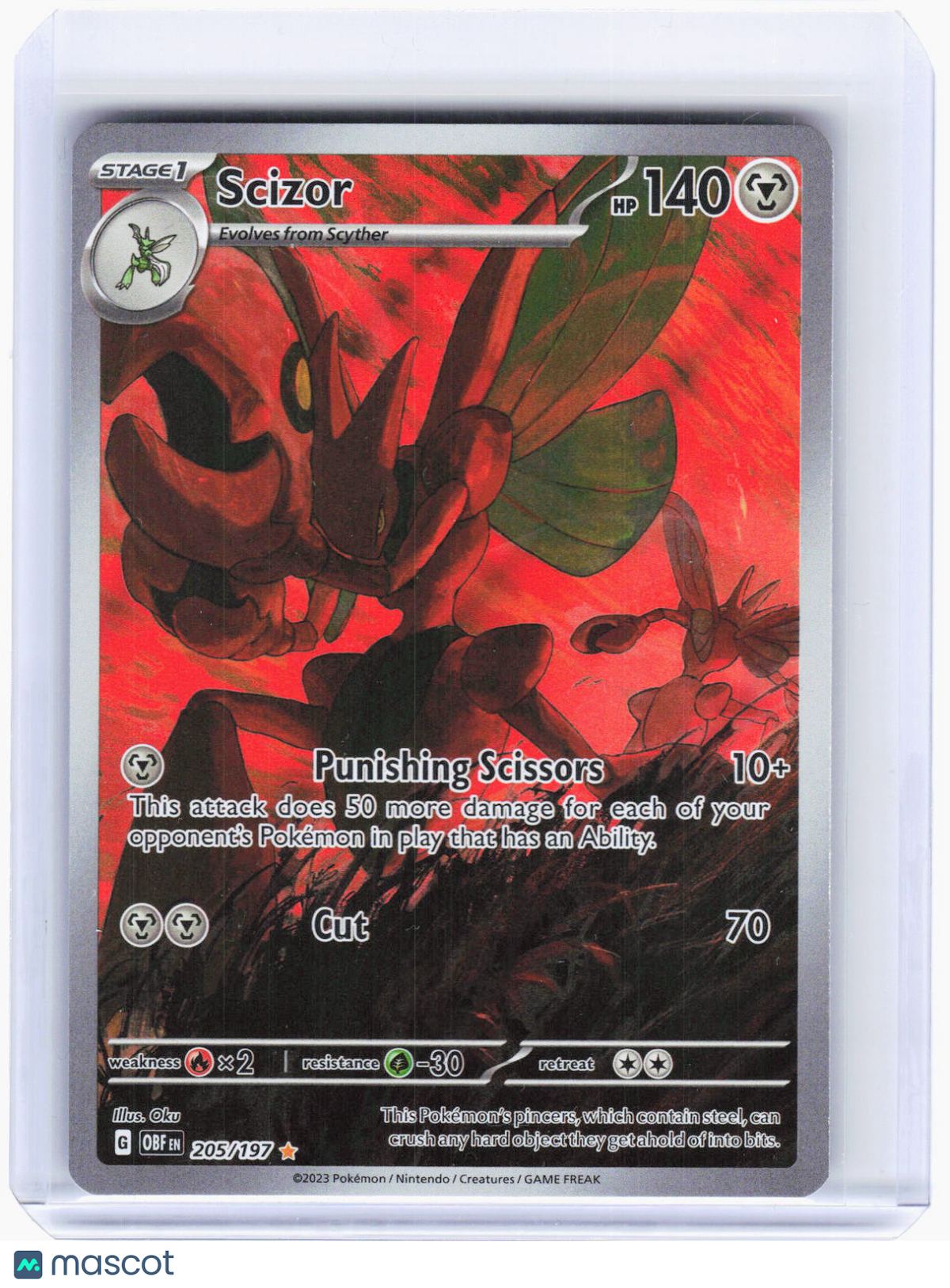 2023 Pokemon—Scizor #205/197 Obsidian Flames—Illustration Rare Foil