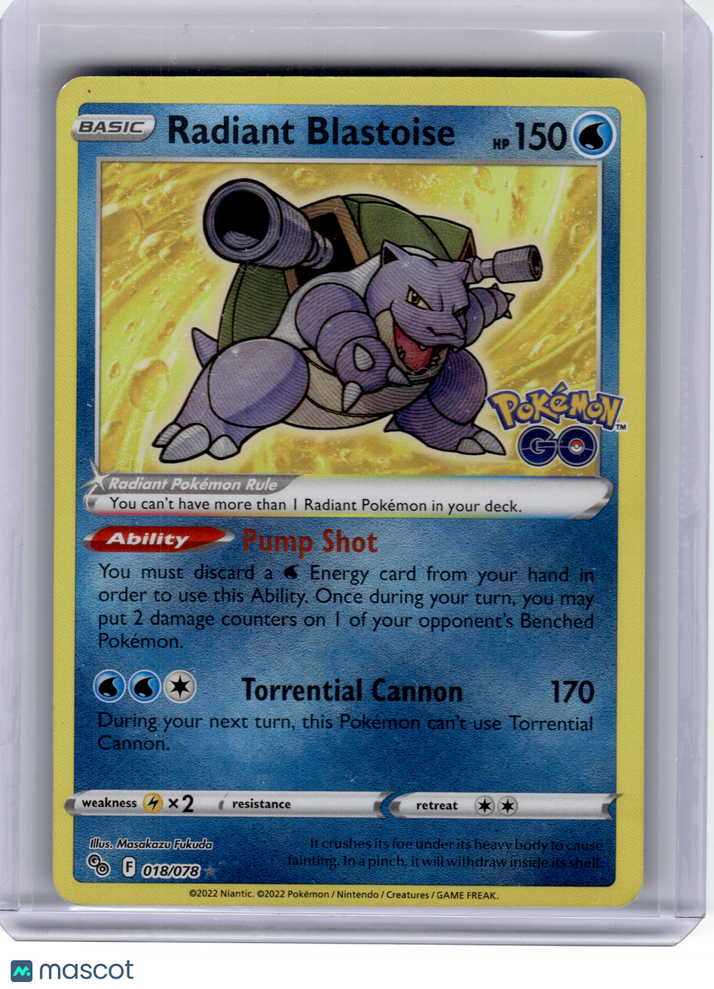 2022 Pokemon—Radiant Blastoise #18 GO—Radiant Rare Holo [Damaged]