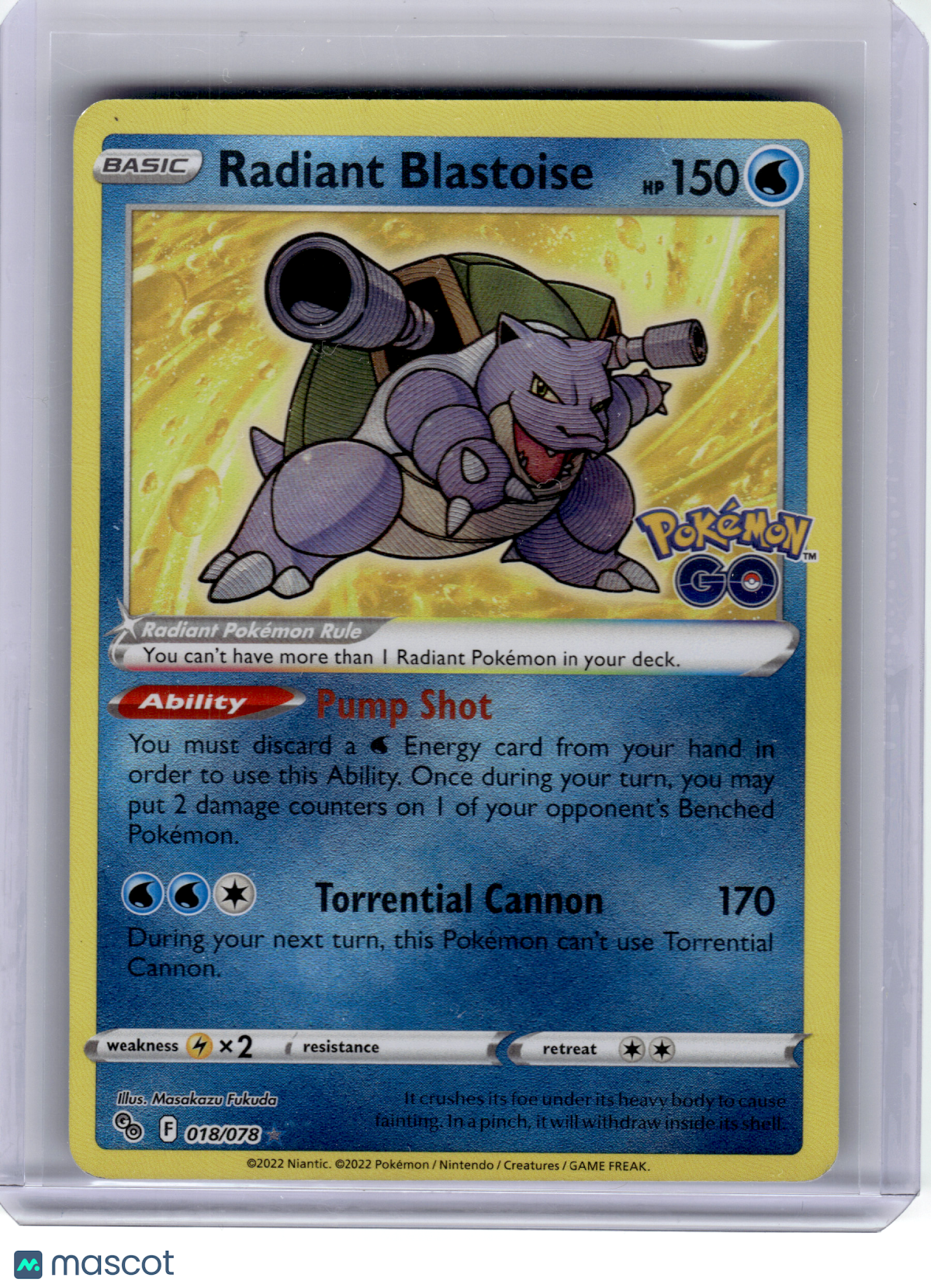 2022 Pokemon—Radiant Blastoise #18 GO—Radiant Rare Holo [Damaged]
