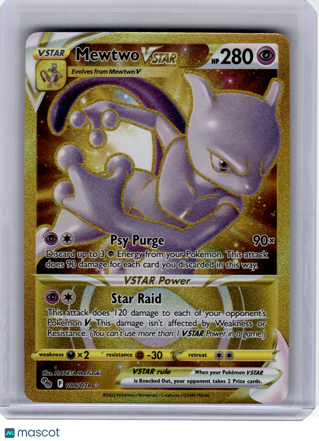 2022 Pokemon—Mewtwo VSTAR #86 GO—Secret Rare Holo [Damaged]