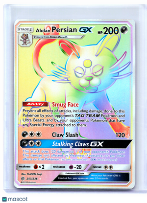 2019 Pokemon—Alolan Persian GX #257/236 Cosmic Eclipse—Secret Rare Rainbow