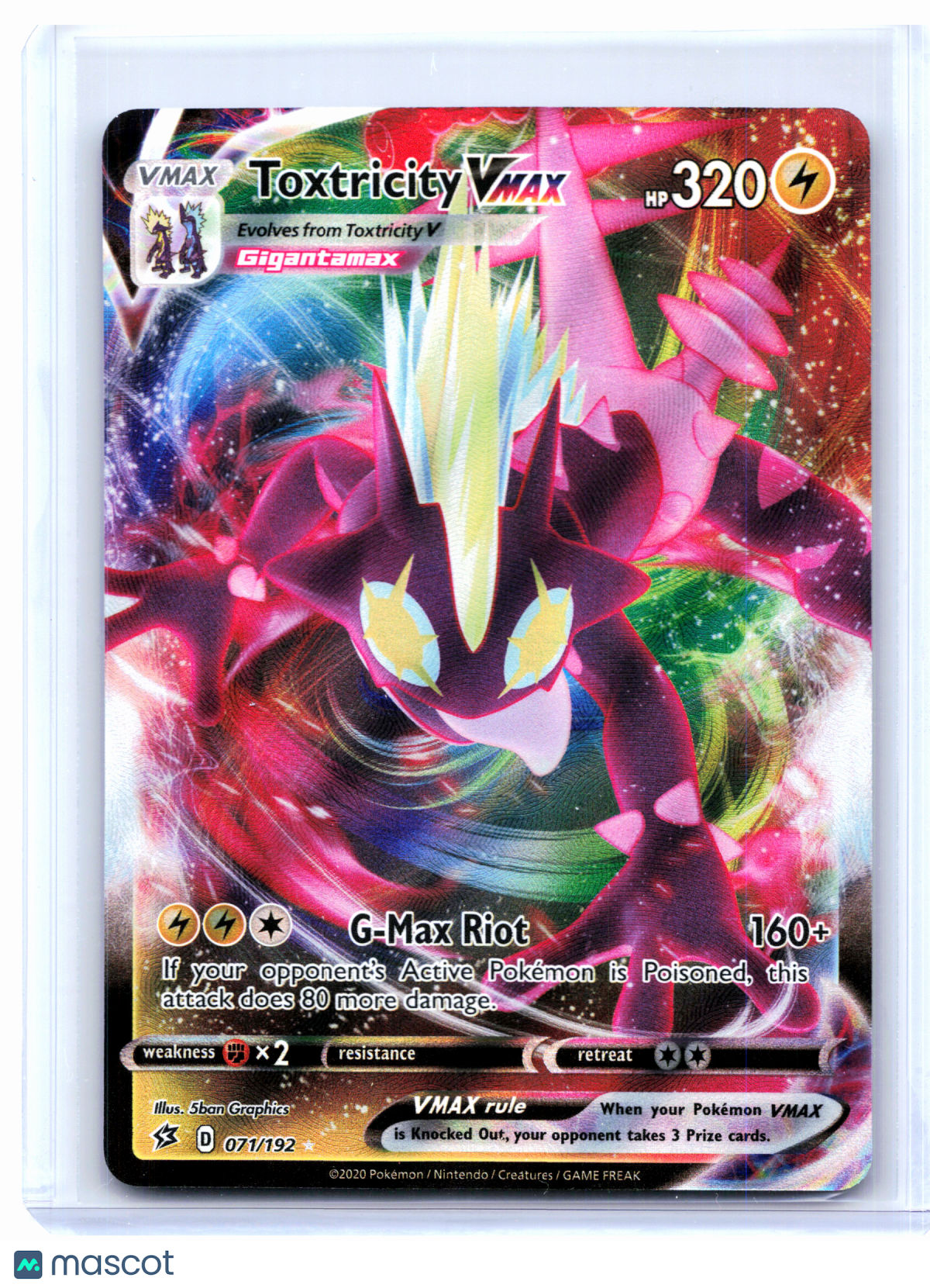 2020 Pokemon—Toxtricity VMAX #071/192 Rebel Clash—Ultra Rare Holo