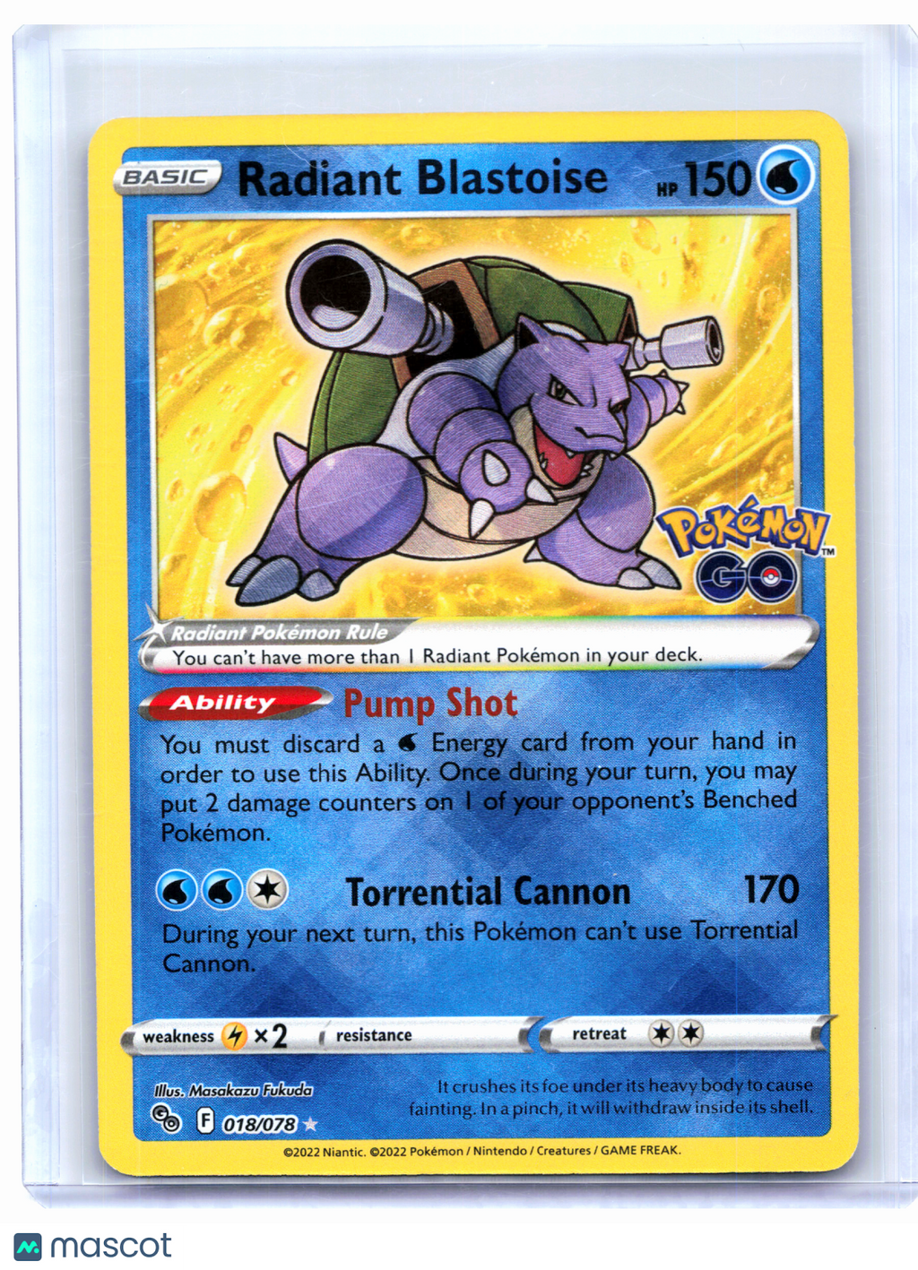 2022 Pokemon—Radiant Blastoise #018/078 Pokemon GO—Radiant Rare Holo