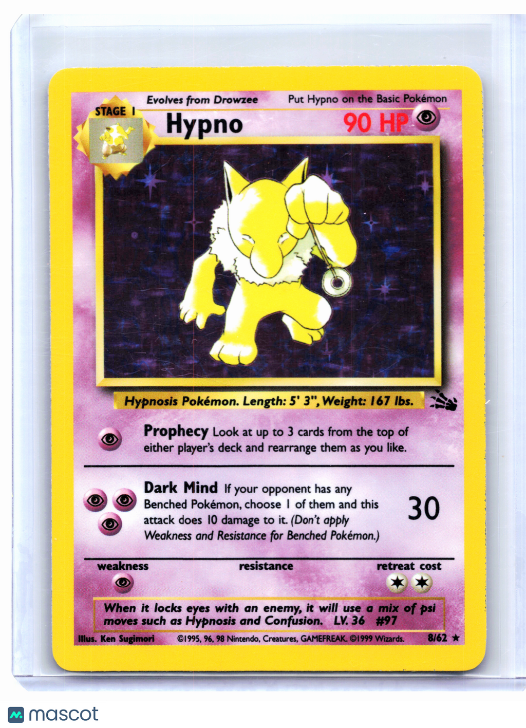 1999 Pokemon—Hypno #8/62 Fossil—Holo Rare [Lightly Played]