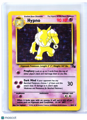 1999 Pokemon—Hypno #8/62 Fossil—Holo Rare [Lightly Played]