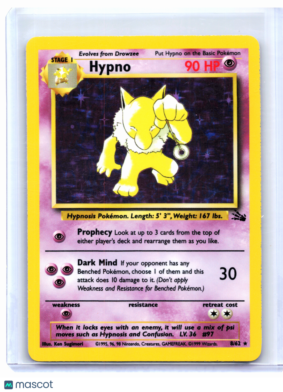 1999 Pokemon—Hypno #8/62 Fossil—Holo Rare [Lightly Played]
