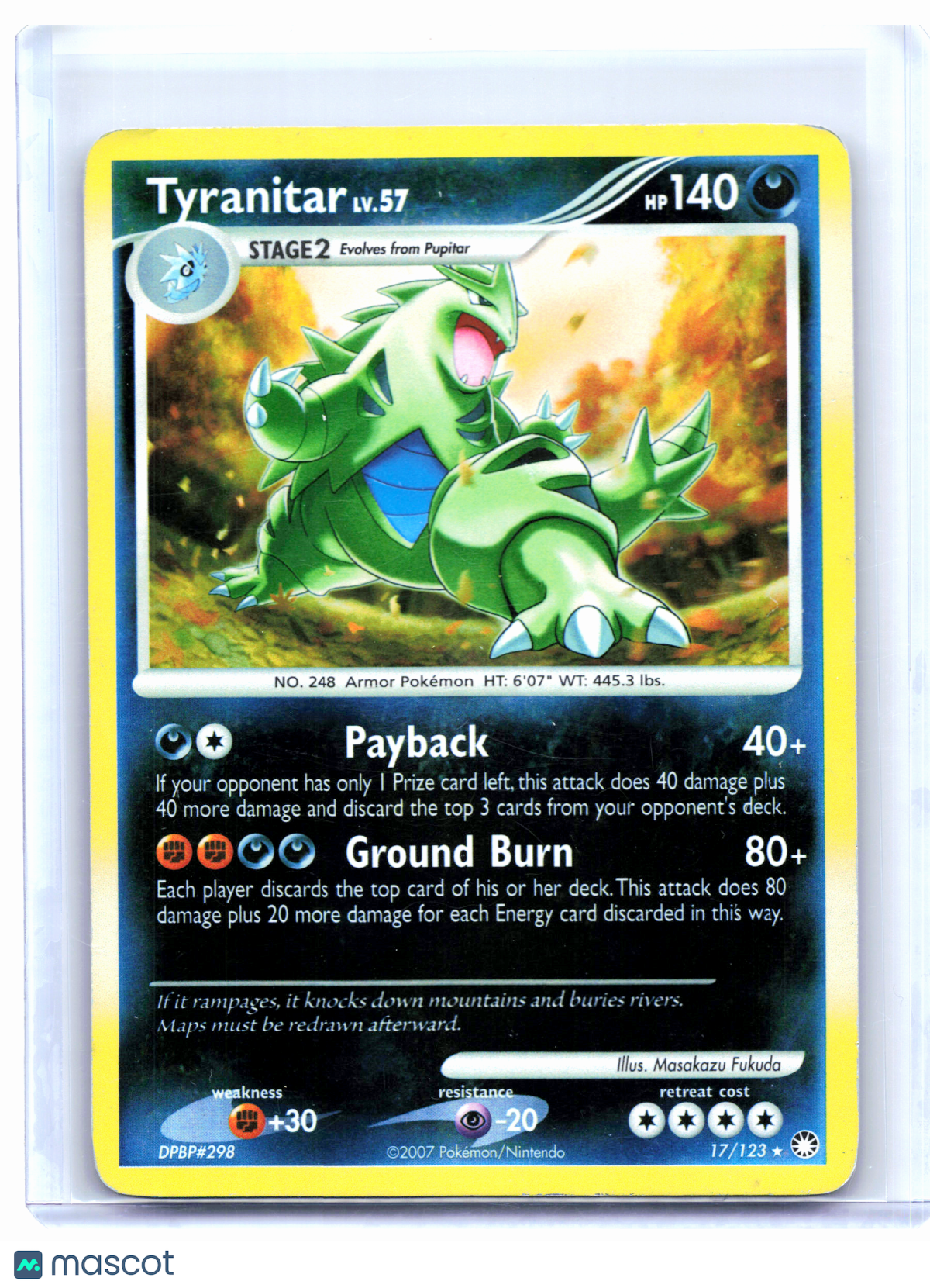 2007 Pokemon—Tyranitar #17/123 Mysterious Treasures—Reverse Holo [HP]