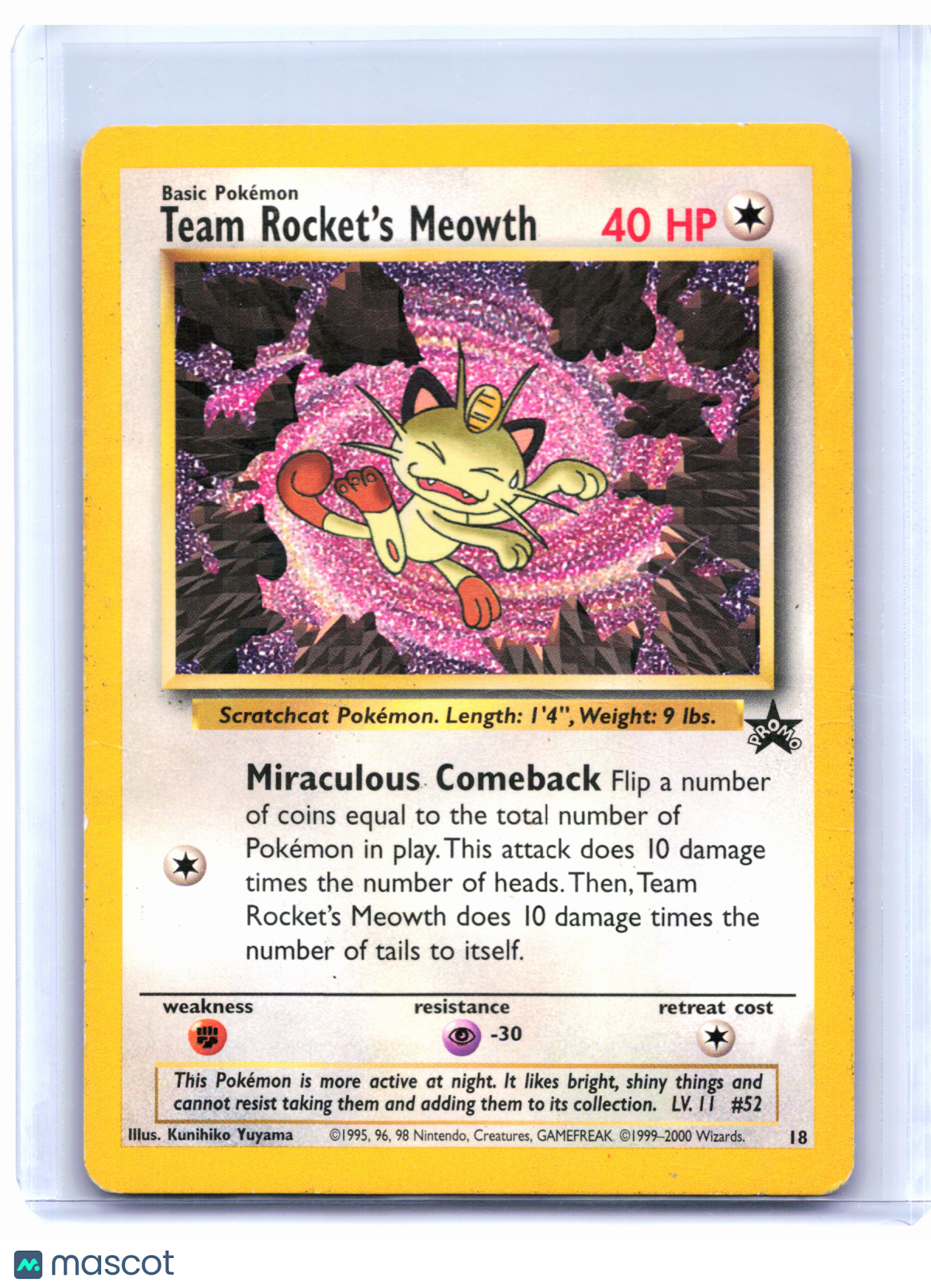 2000 Pokemon—Team Rocket's Meowth #18 WoTC Promo—Black Star Promo Holo [HP]