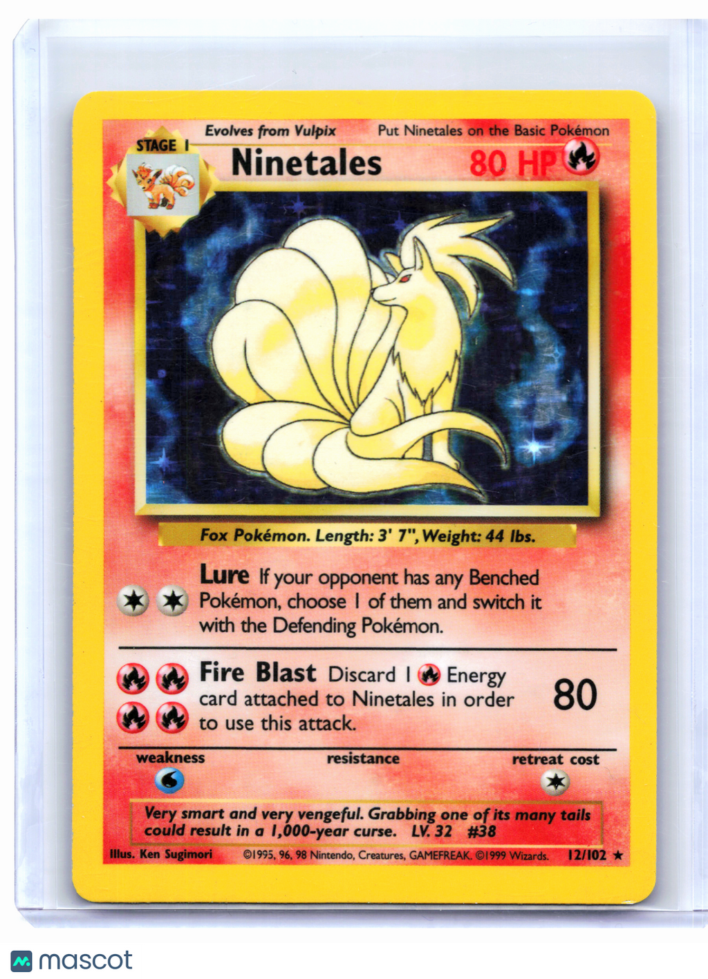1999 Pokemon—Ninetales #12/102 Base Set—Holo Rare [Heavily Played]