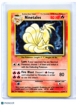 1999 Pokemon—Ninetales #12/102 Base Set—Holo Rare [Heavily Played]