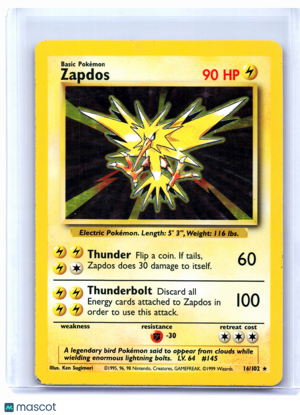 1999 Pokemon—Zapdos #16/102 Base Set—Holo Rare [Heavily Played]