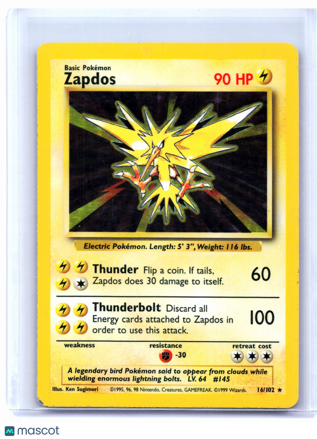 1999 Pokemon—Zapdos #16/102 Base Set—Holo Rare [Heavily Played]