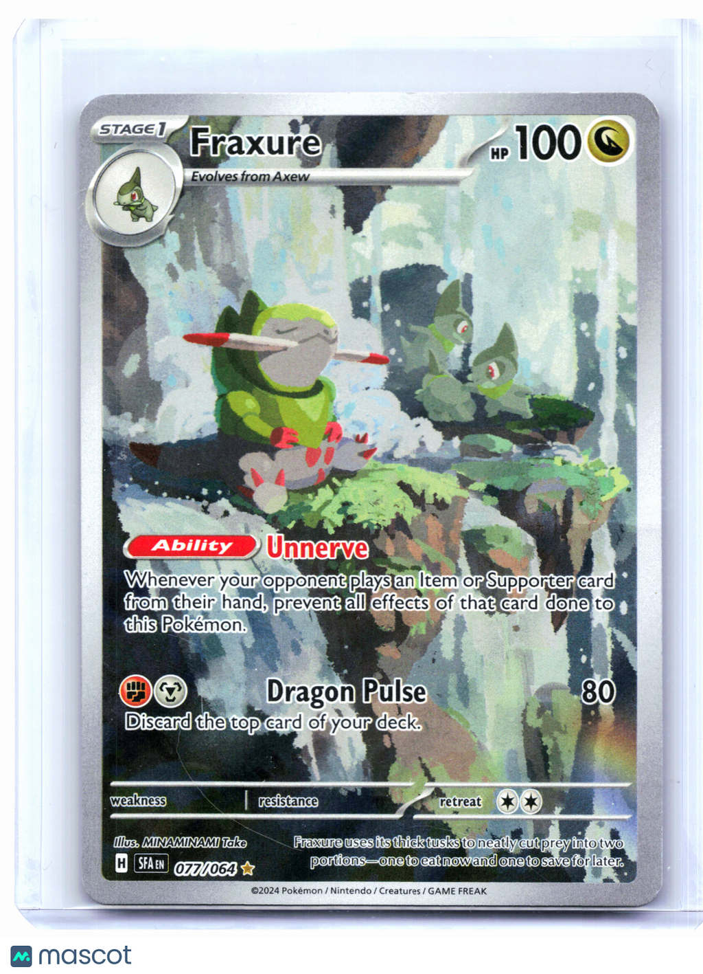 2024 Pokemon—Fraxure #077/064 Shrouded Fable—Illustration Rare Holo [Damaged]