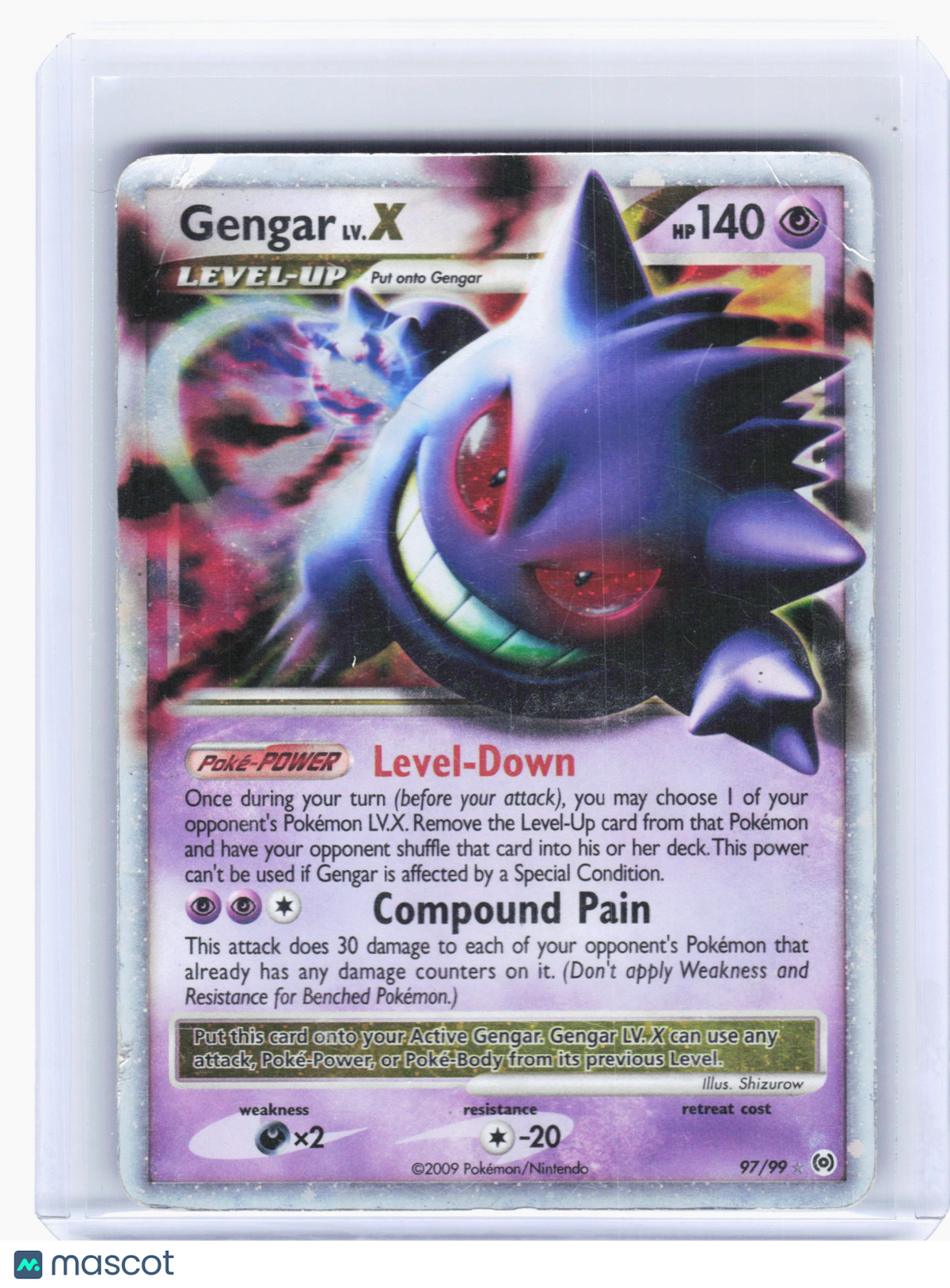 2009 Pokemon—Gengar Lv.X #97 Arceus—Ultra Rare Holo [Damaged]