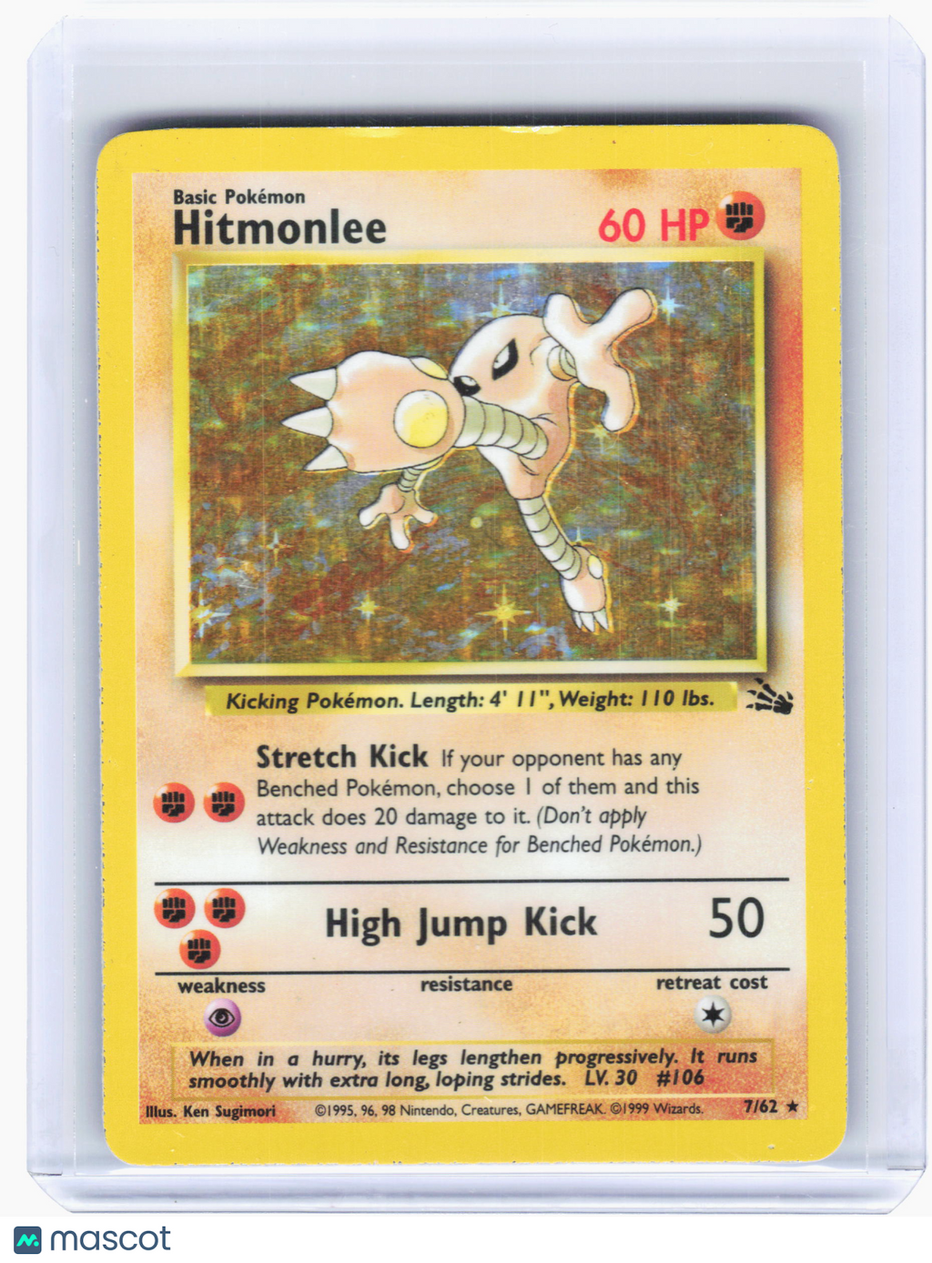 1999 Pokemon—Hitmonlee #7 Fossil—Holo Rare Holo [Damaged]