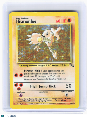 1999 Pokemon—Hitmonlee #7 Fossil—Holo Rare Holo [Damaged]