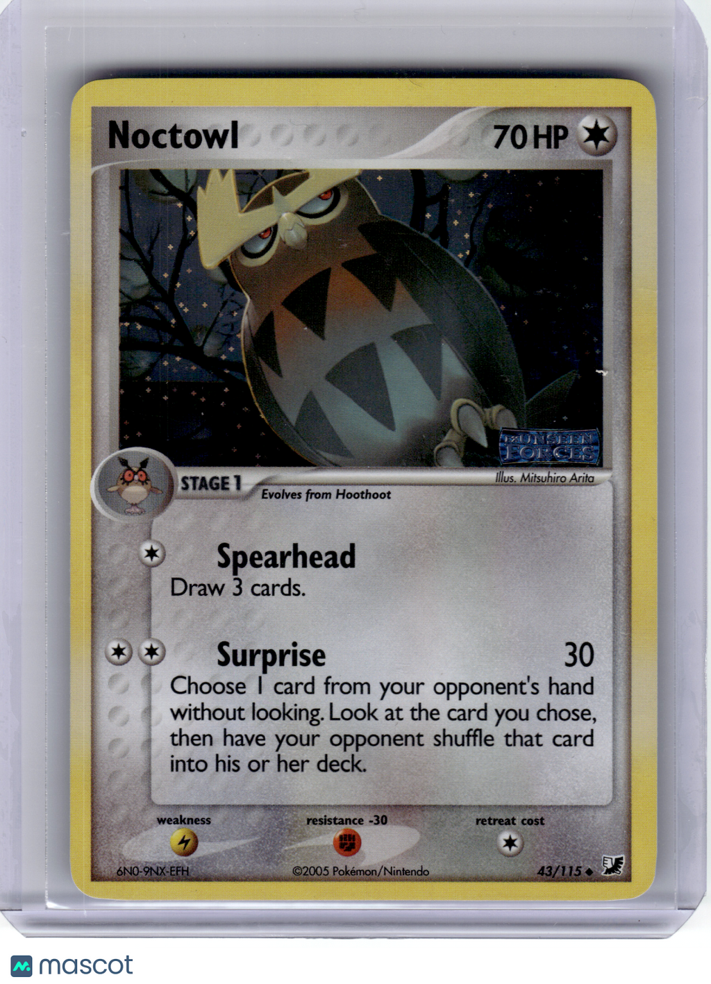 2005 Pokemon—Noctowl #43 EX Unseen Forces—Uncommon Reverse Holo (Stamped) [MP]