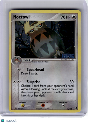 2005 Pokemon—Noctowl #43 EX Unseen Forces—Uncommon Reverse Holo (Stamped) [MP]