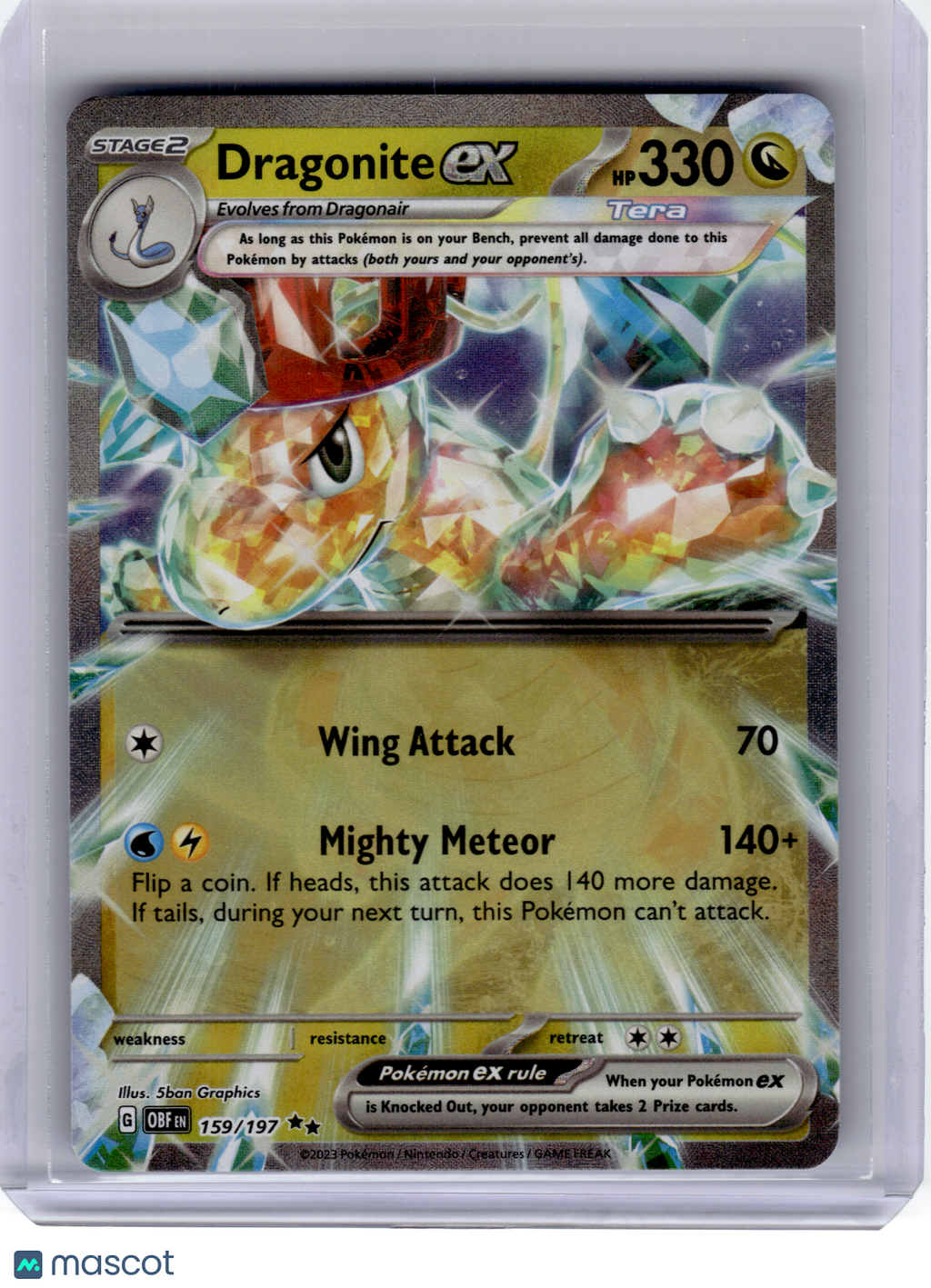 2023 Pokemon—Dragonite ex #159 Obsidian Flames—Double Rare Holo