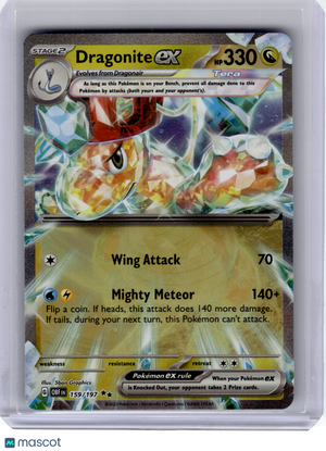 2023 Pokemon—Dragonite ex #159 Obsidian Flames—Double Rare Holo