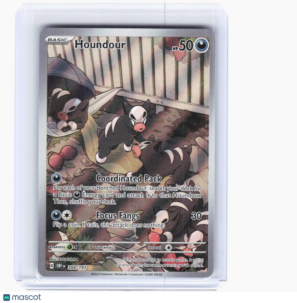 2023 Pokemon—Houndour #204/197 Obsidian Flames—Illustration Rare Holo