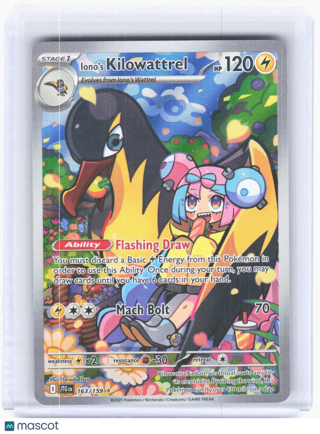 2025 Pokemon—Iono's Kilowattrel #163/159 Journey Together—Illustration Rare Holo