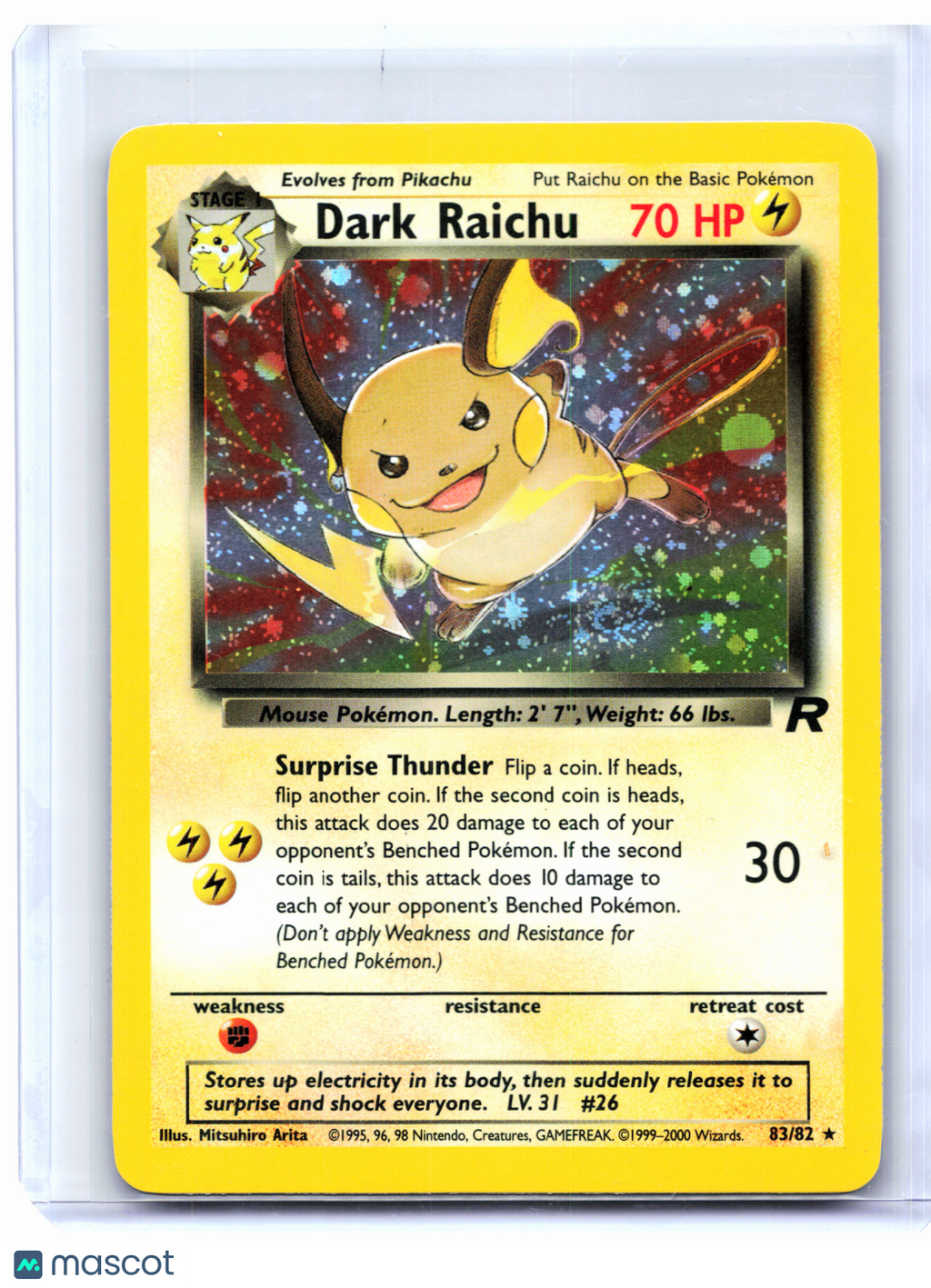 2000 Pokemon—Dark Raichu #83/82 Team Rocket—Secret Rare Holo