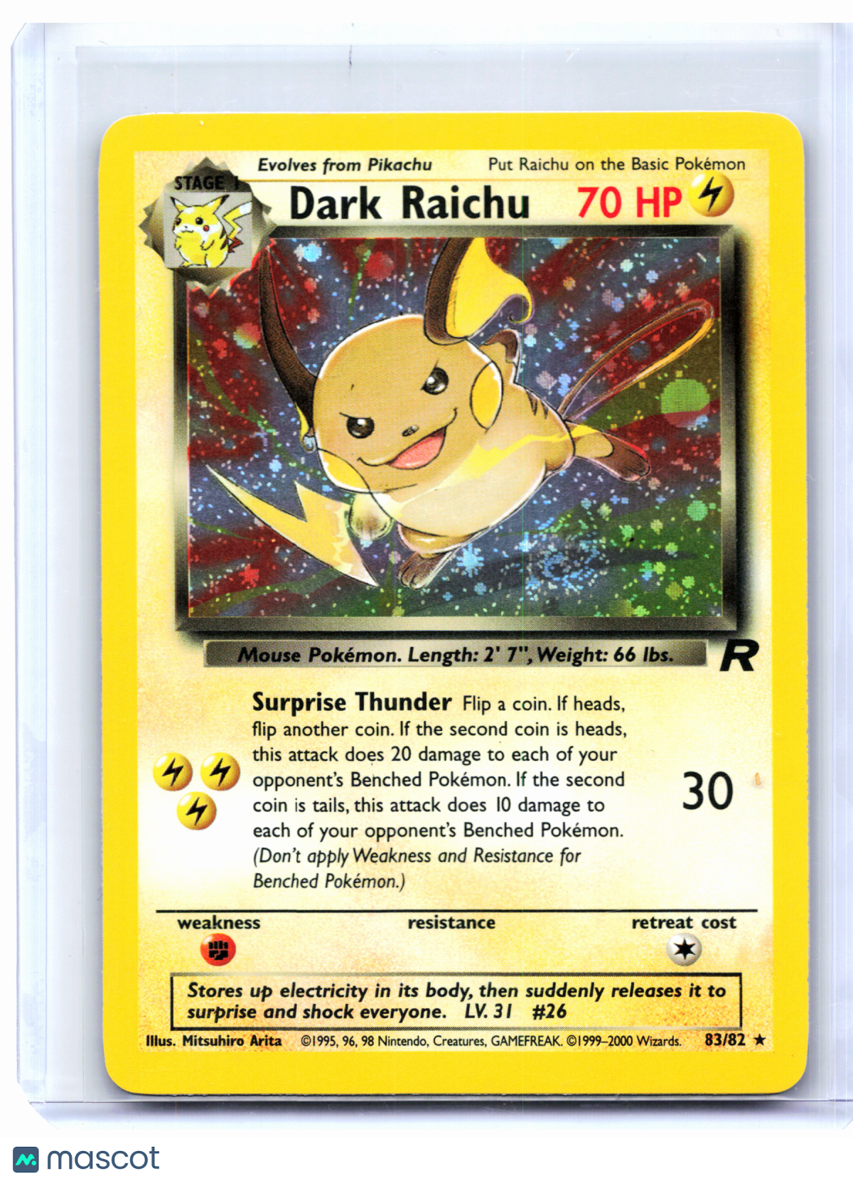2000 Pokemon—Dark Raichu #83/82 Team Rocket—Secret Rare Holo