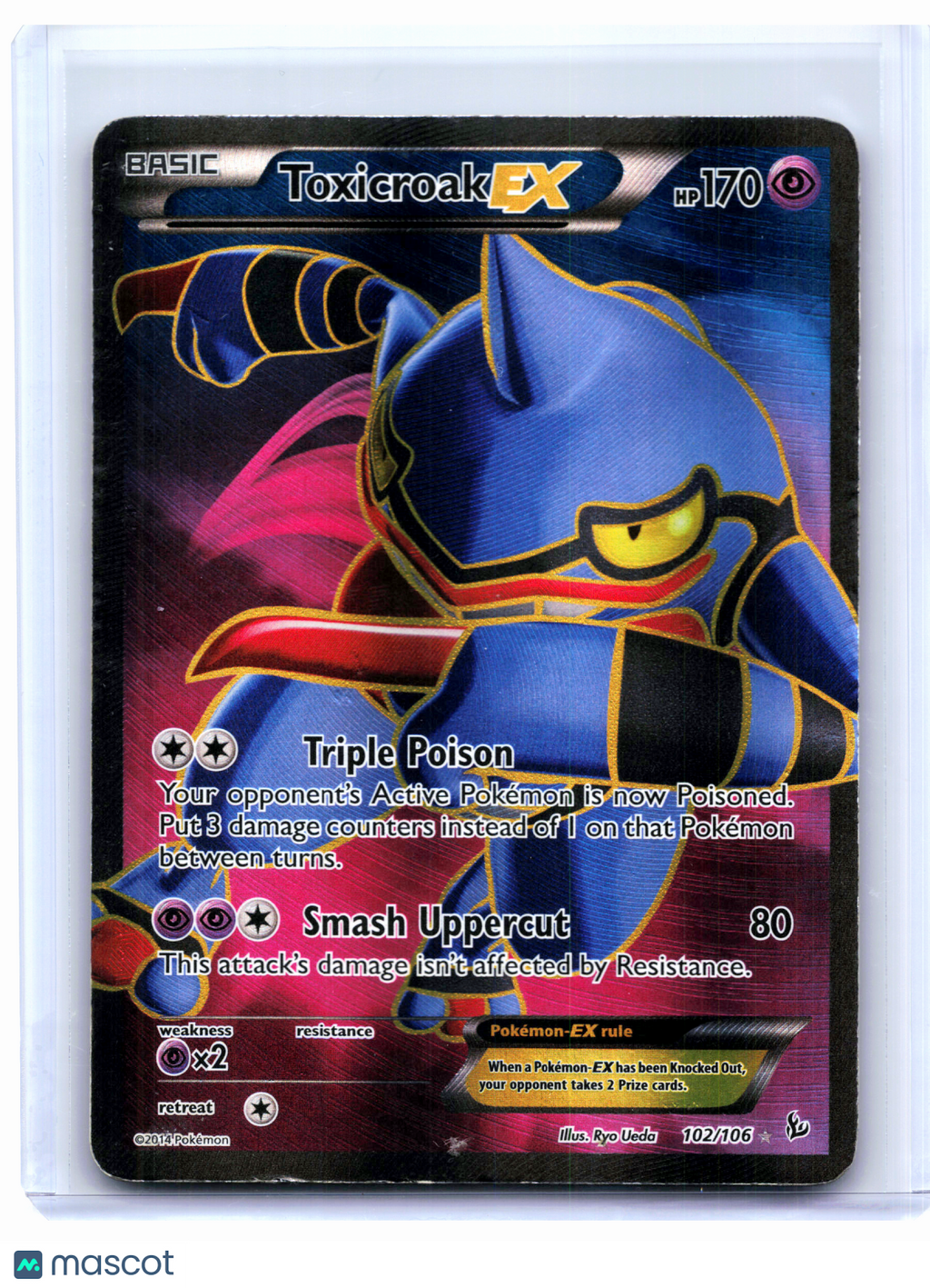 2014 Pokemon—Toxicroak EX #102/106 Flashfire—Ultra Rare Holo [Damaged]