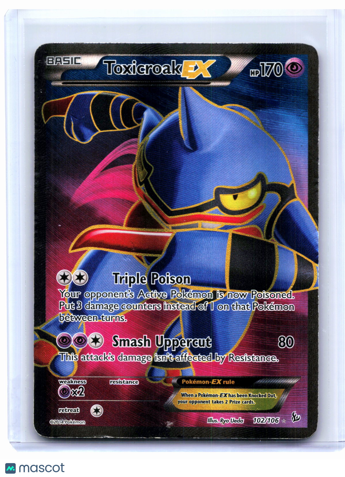 2014 Pokemon—Toxicroak EX #102/106 Flashfire—Ultra Rare Holo [Damaged]